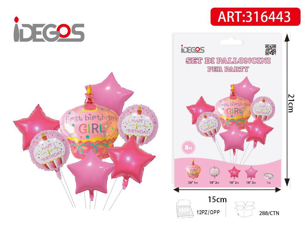 Bouquet di palloncini rosa con torta e stella