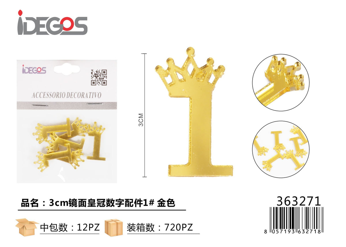 Decorazione con numero coronato a specchio, 3 cm