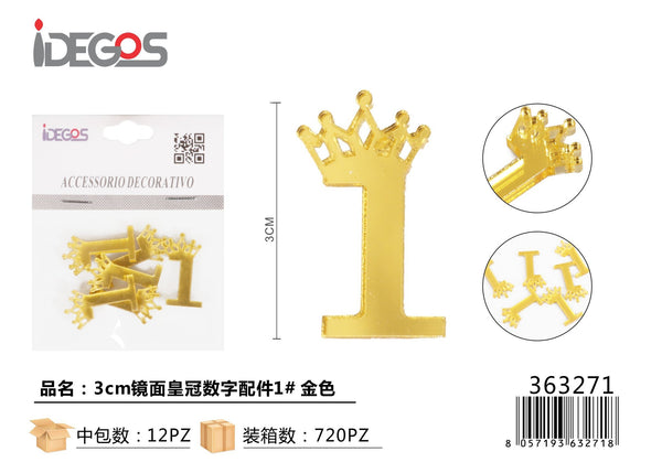 Decorazione con numero coronato a specchio, 3 cm