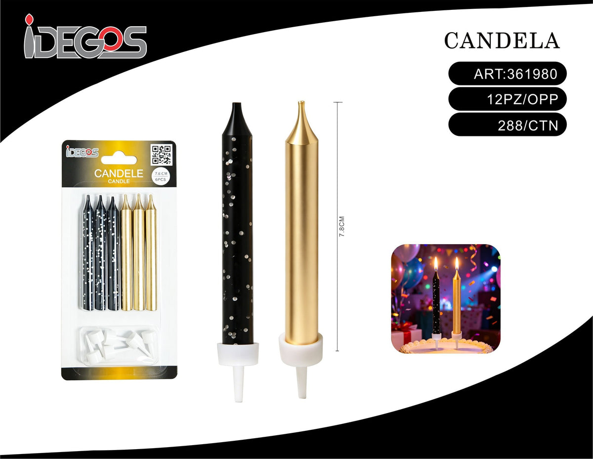 Candeline oro nero 6pz