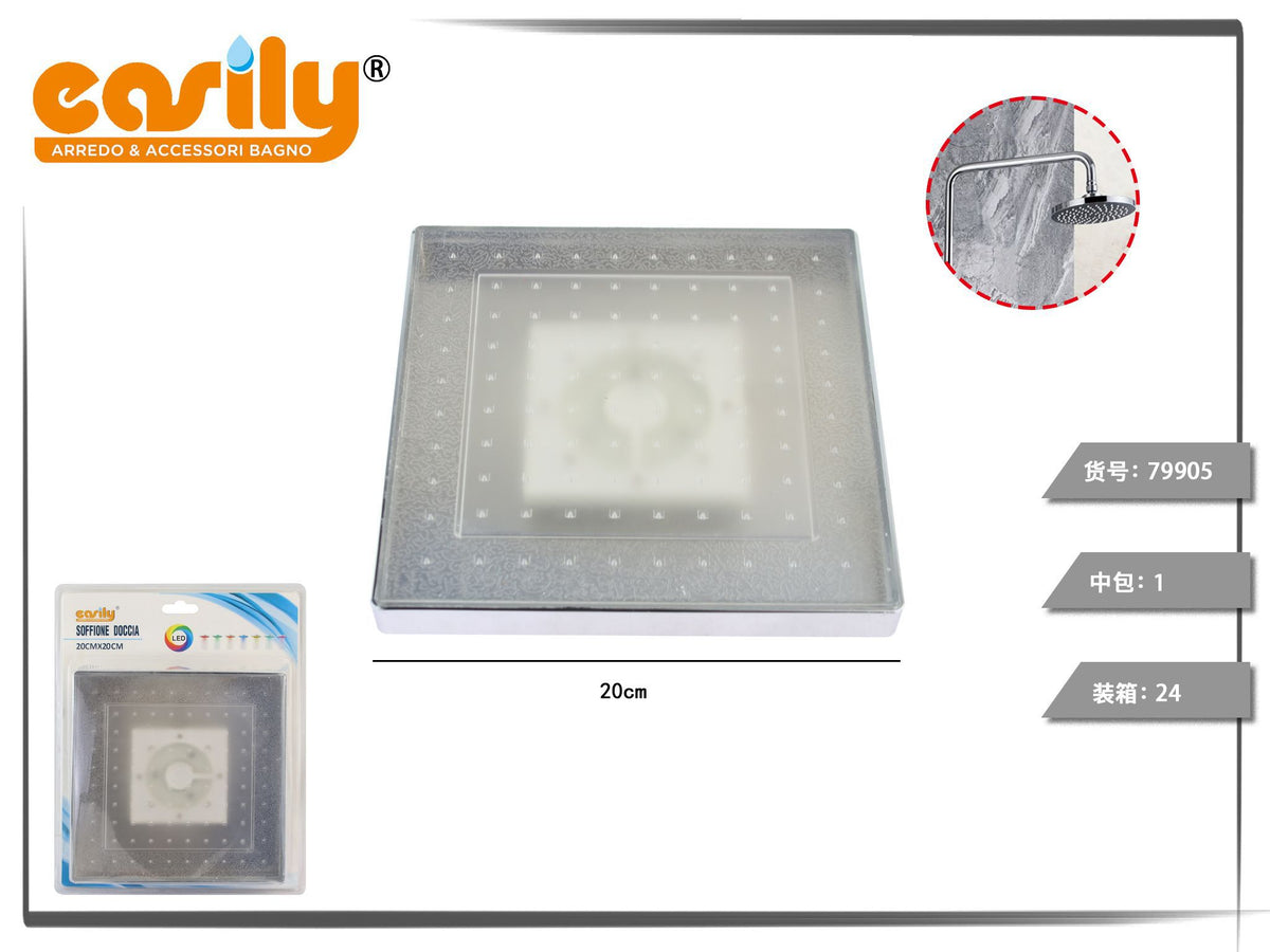 Soffione doccia quadrato a LED da 20 cm