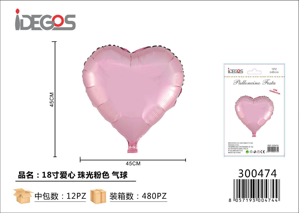 Palloncino foil a cuore perlato, 45 cm