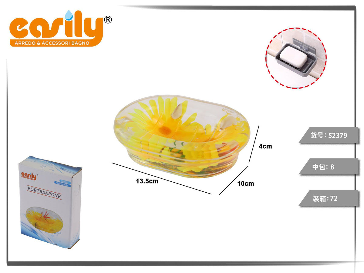 Portasapone trasparente con fiori gialli