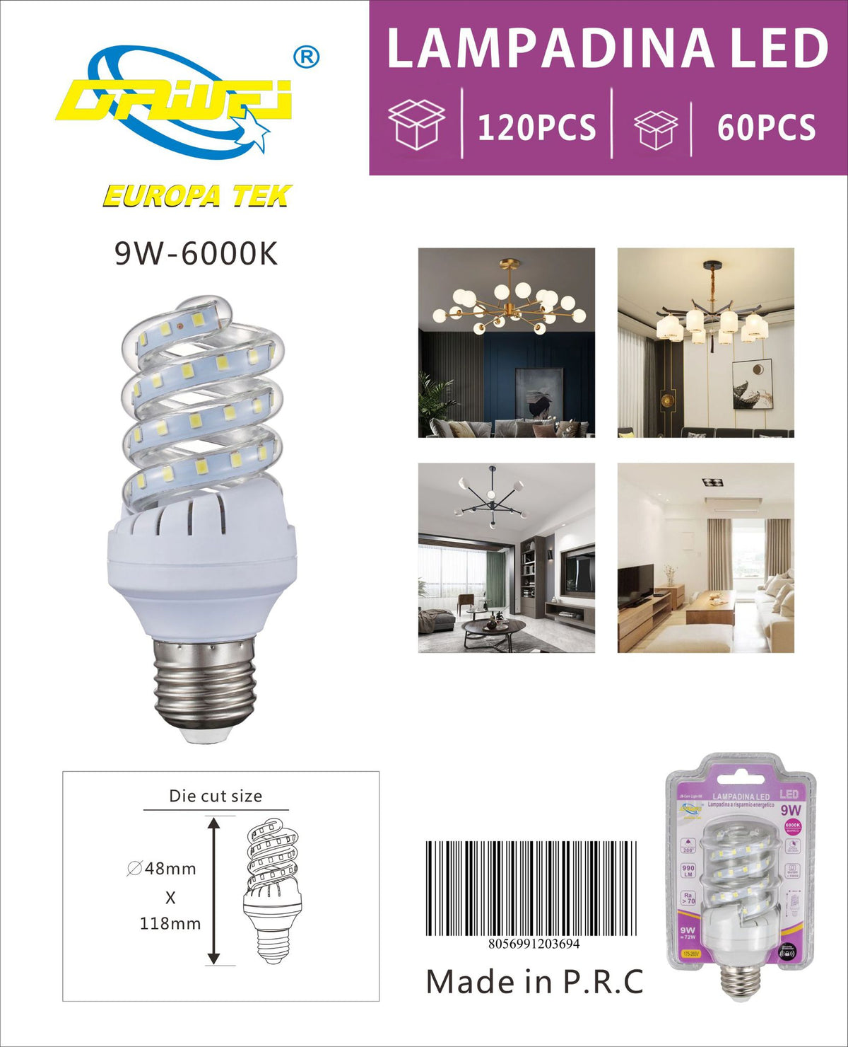 Lampadina LED a spirale — 9 W, E27