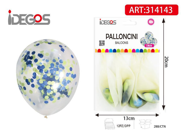 Palloncini con coriandoli blu e verdi, 4 pezzi