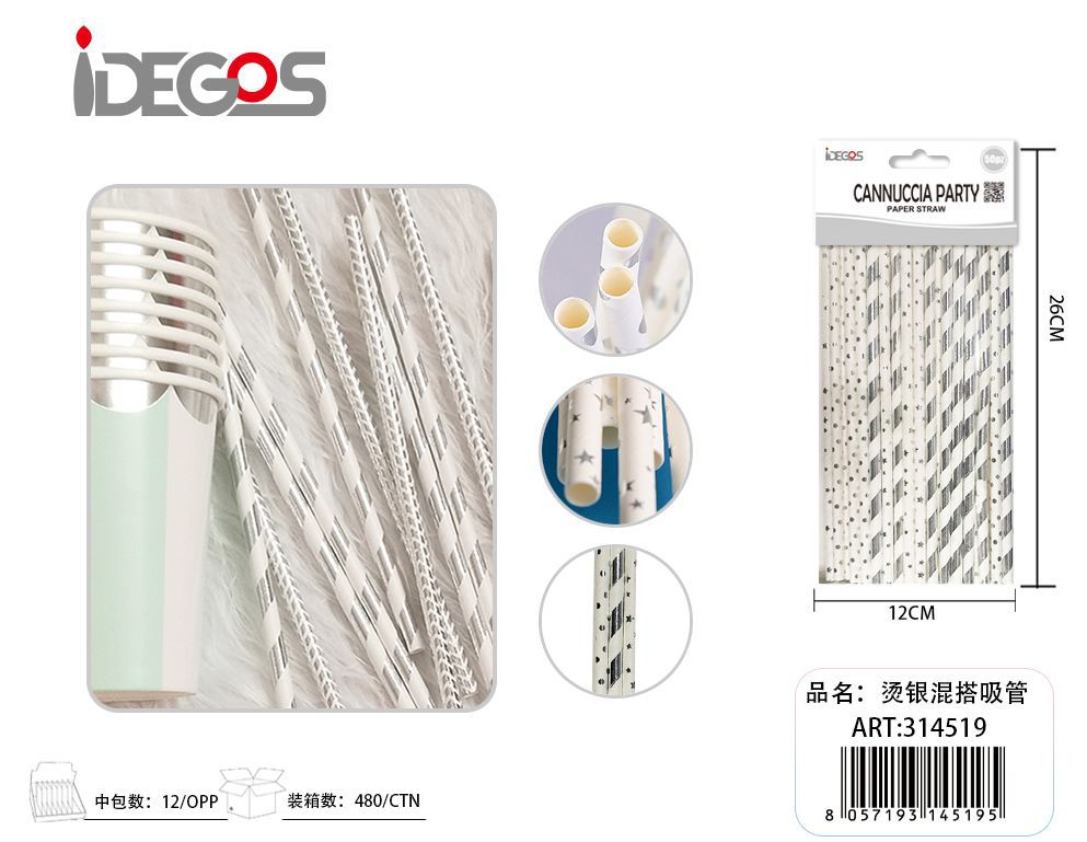 Cannucce di carta argento misti 50 pezzi