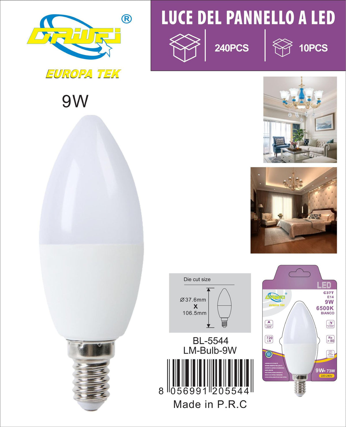 Lampadina decorativa a candela — 9 W, E14