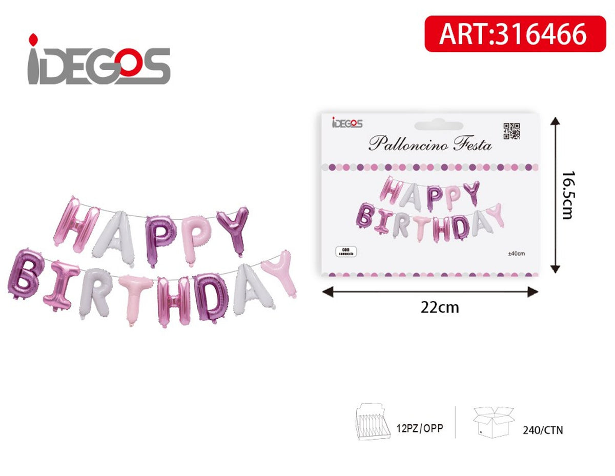 Set di palloncini con lettere Happy Birthday