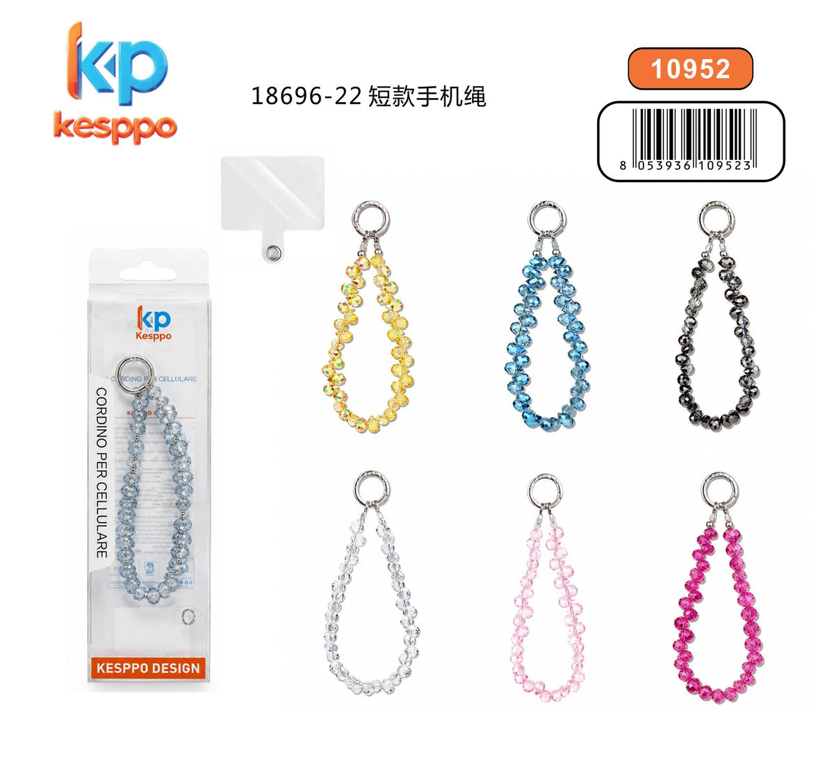Laccetto smartphone 18696-22 da polso con perline trasparenti
