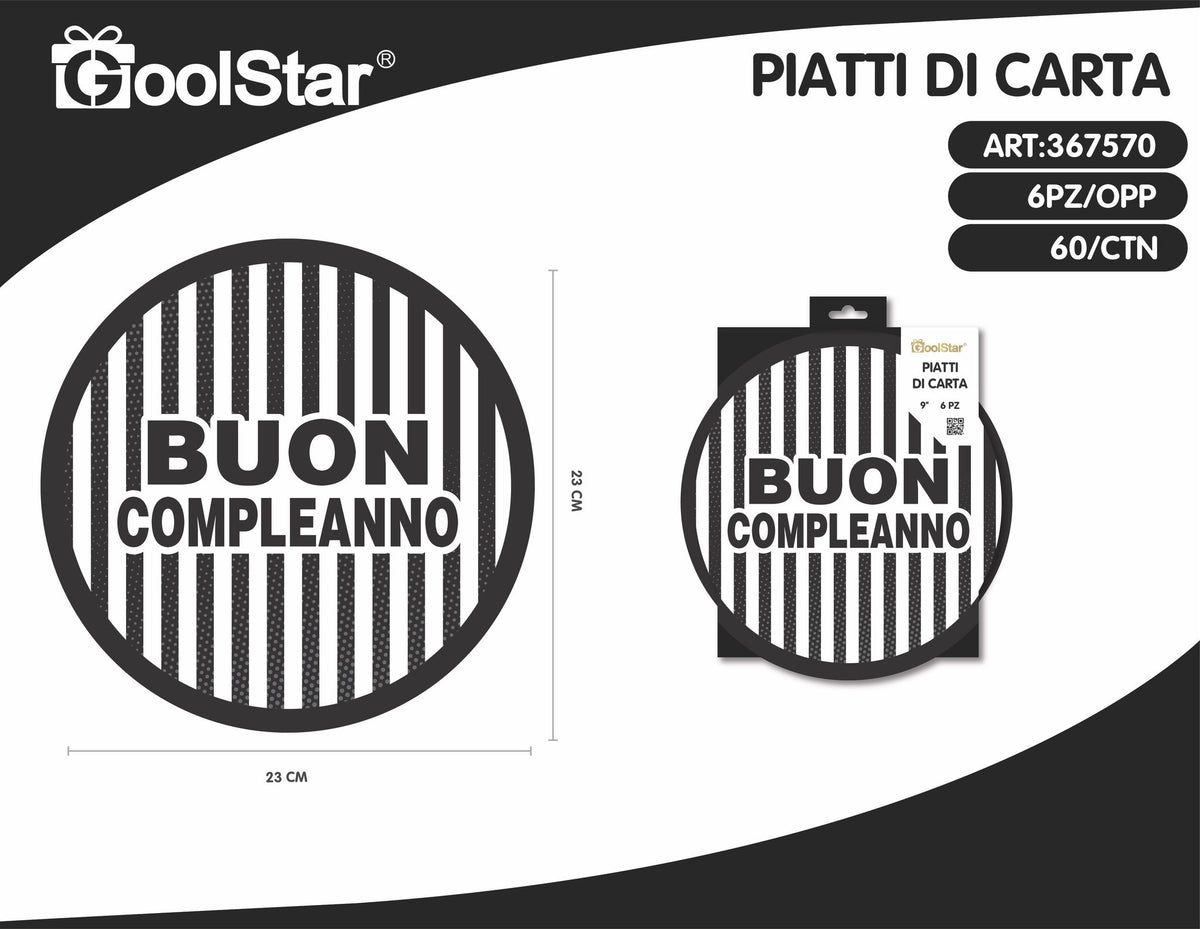 Piatto di carta rotondo nero bianco
