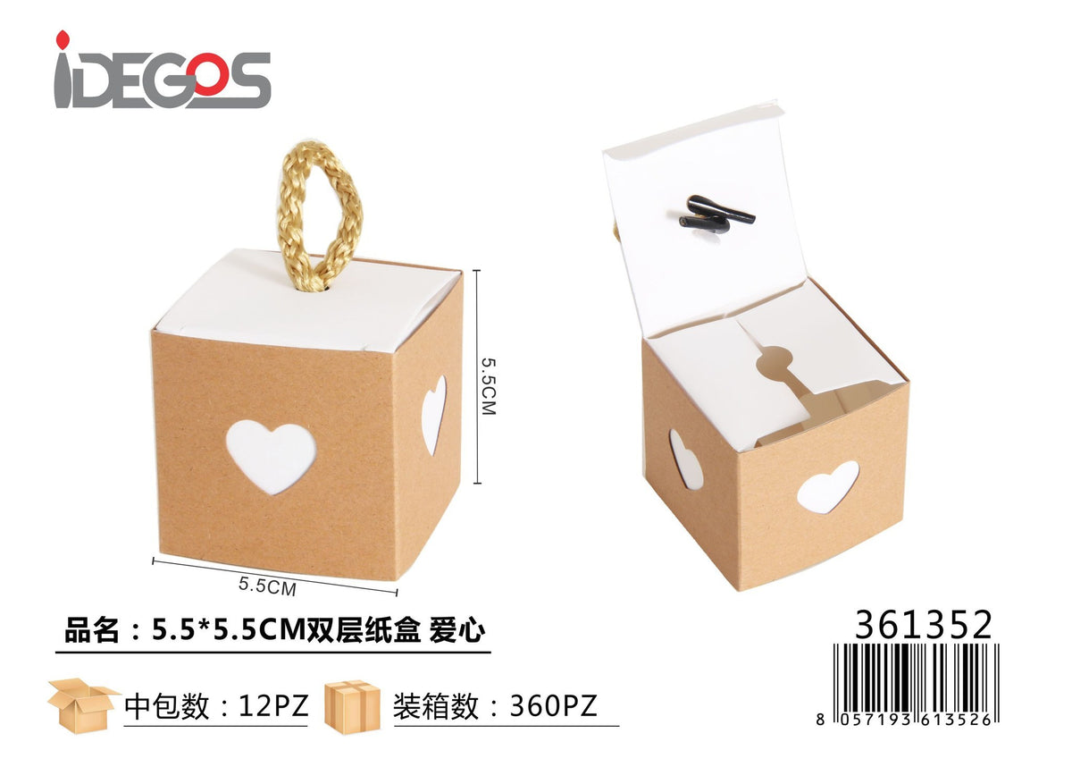 Scatolina in carta a doppio strato con cuore, 5,5 x 5,5 cm