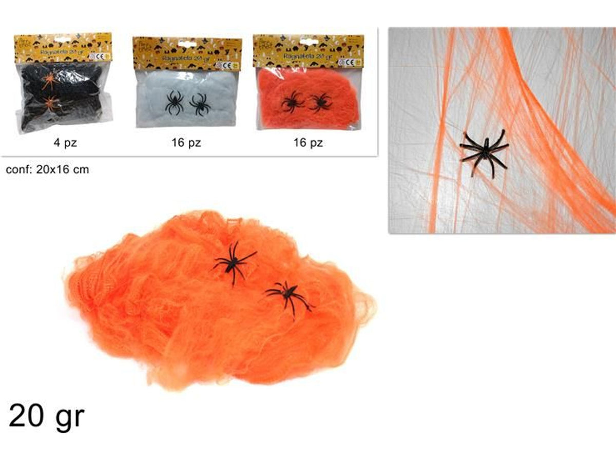 Ragnatela decorativa per Halloween con due ragni, 20 g