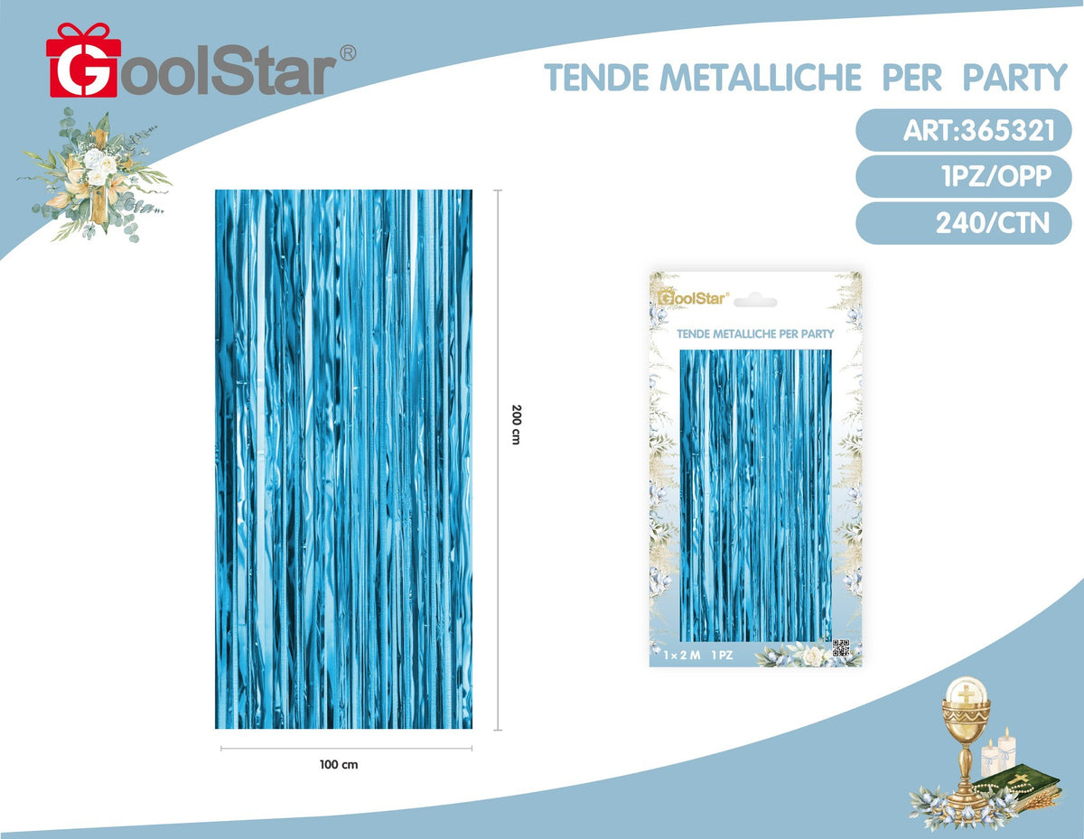 Tenda decorativa a frange metallizzate, azzurro