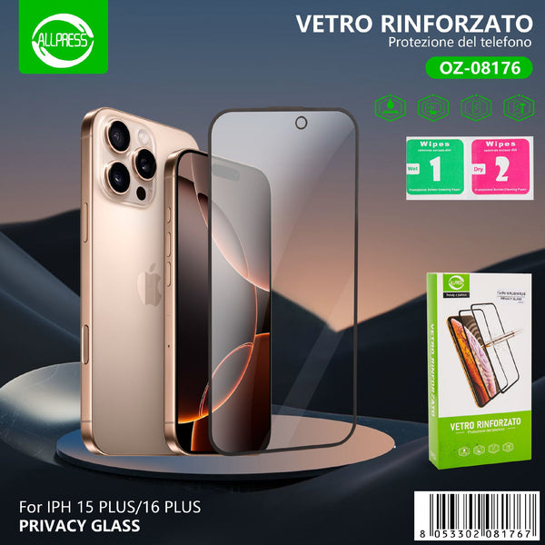Vetro protettivo per iPhone 15 Plus e 16 Plus