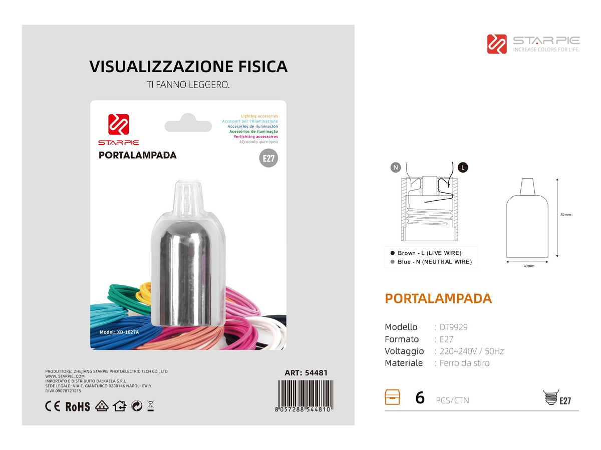 Portalampada DT9929 in metallo, bianco cromato