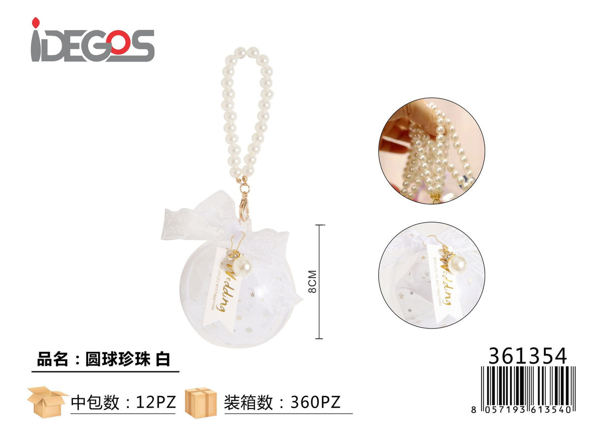 Sfera trasparente in PVC con perline e decorazioni bianche