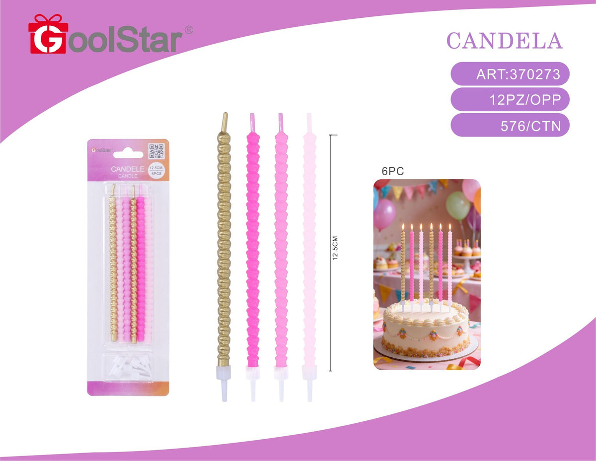 Candeline con stelline, rosa e oro, 6 pezzi