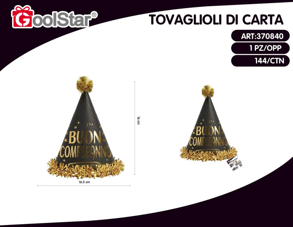 Cappellino per party oro nero 16 cm