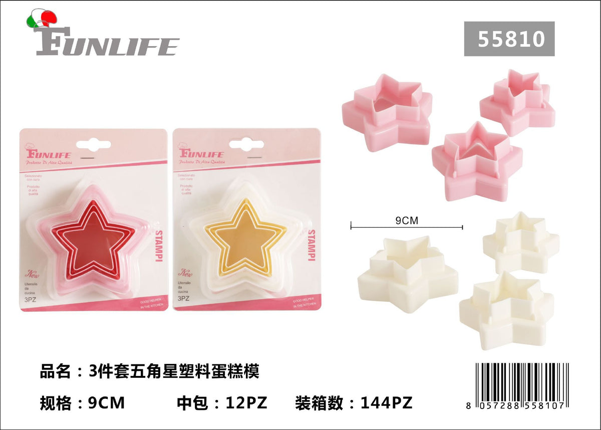 Stampi in plastica per dolci, stella, confezione da 3 pezzi