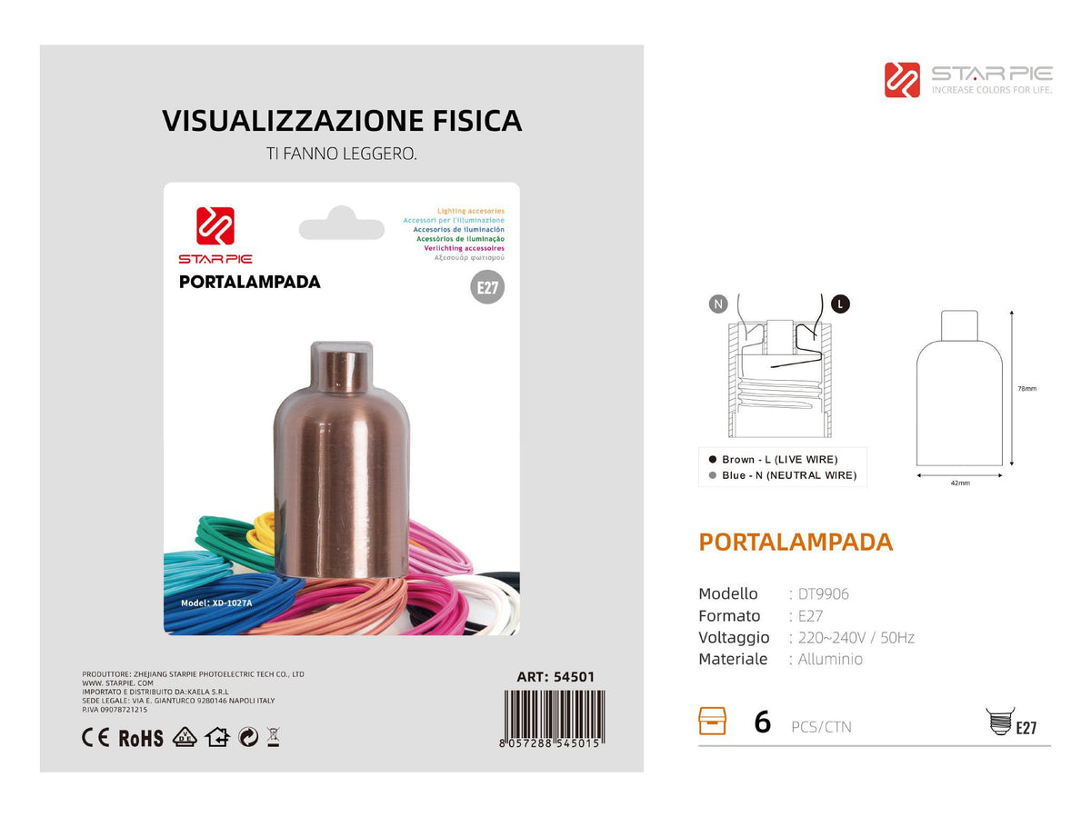 Portalampada DT9906 in metallo, marrone anticato