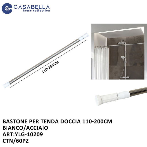 Bastone per Tenda Doccia 110-200 Bianco/acciaio