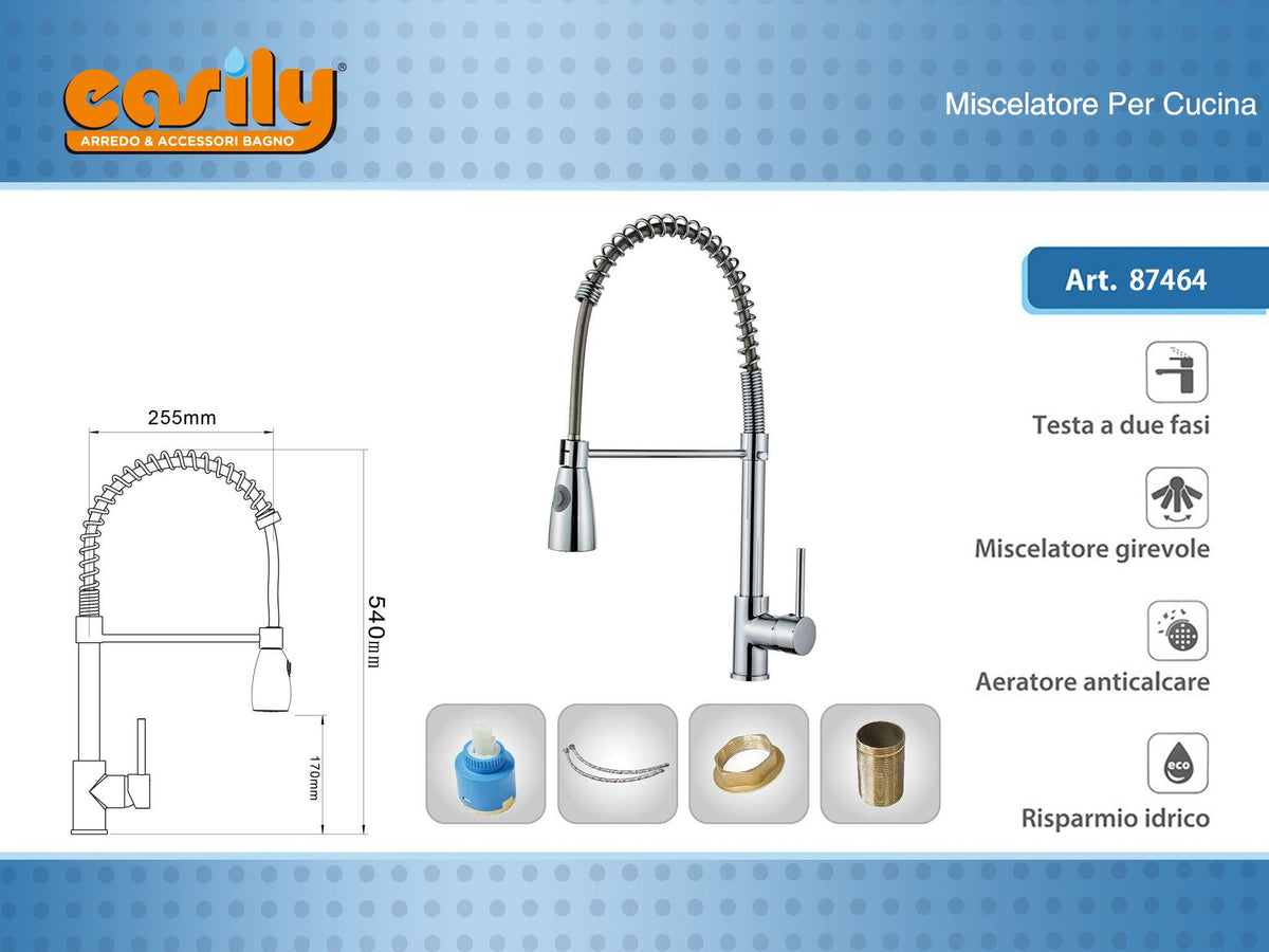 Miscelatore cucina a molla cromato, 540 mm