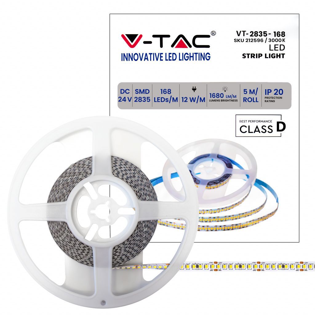 Striscia LED V-TAC 24 V 12 W/m 5 m 3000 K IP20