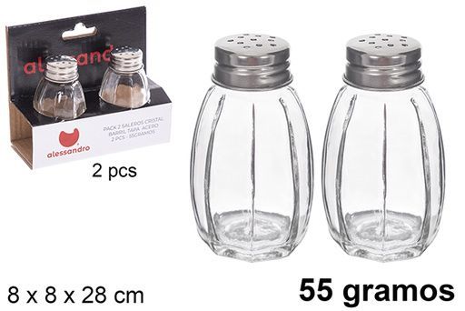 C.M PACK 2 SALIERA VETRO C/COPERCHIO ACCIAIO 55GR