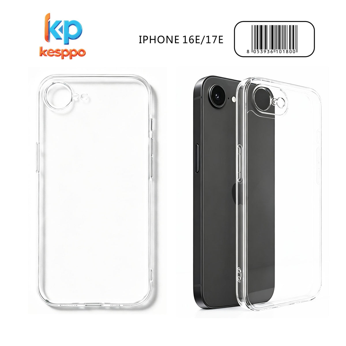 Custodia per iPhone 16E / 17E – trasparente, in silicone, con aperture sagomate