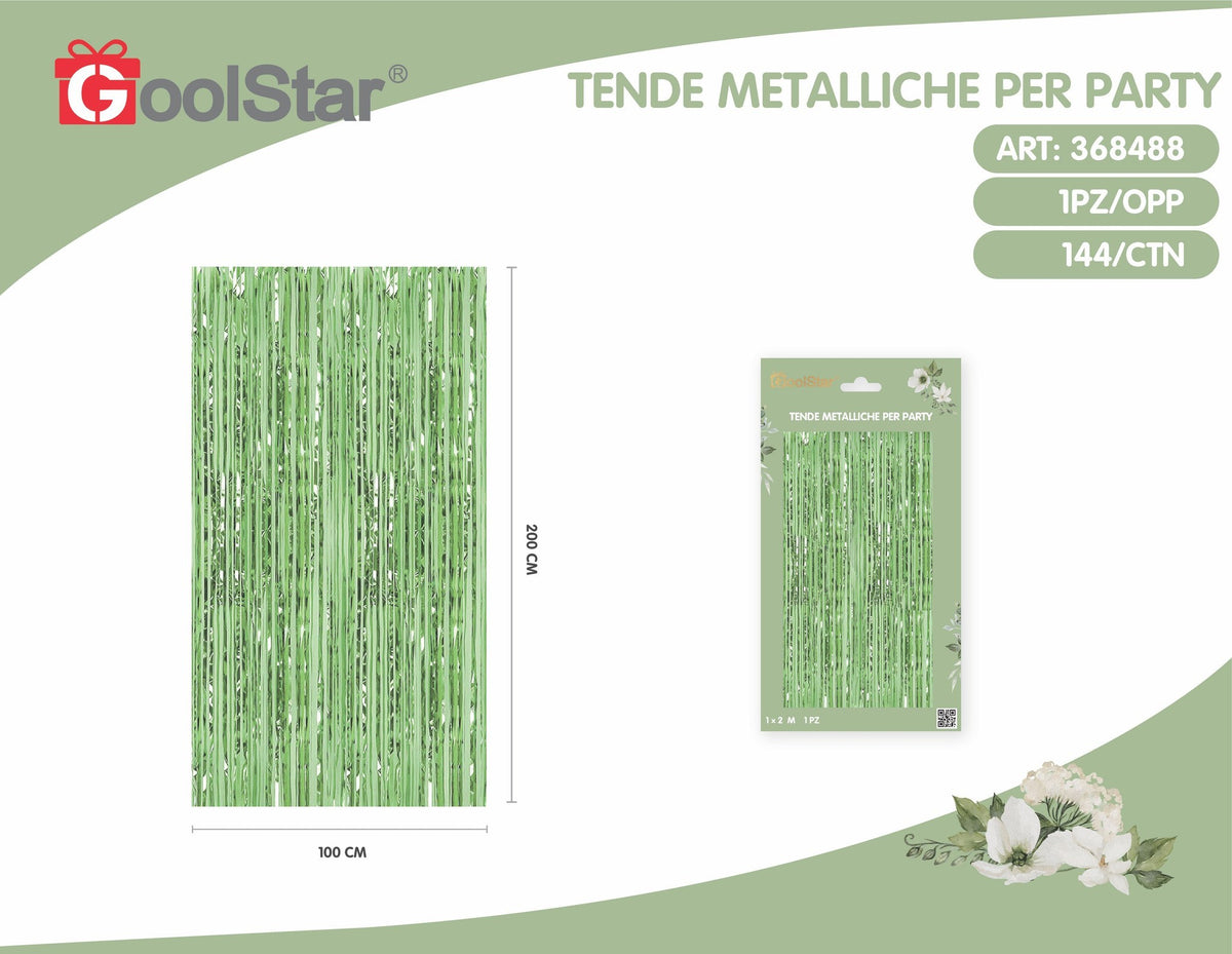 Tenda decorativa a frange metallizzate, verde chiaro