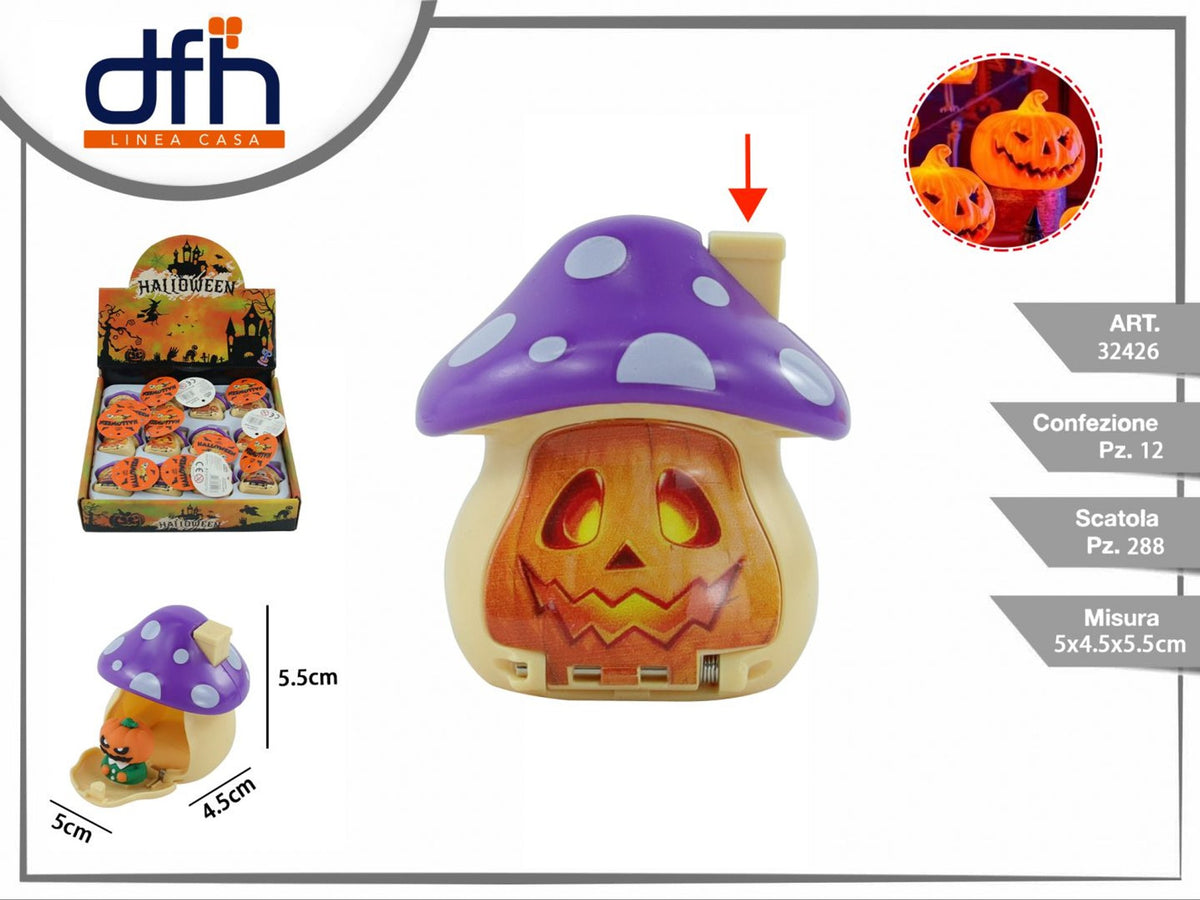 Casetta a fungo con apertura a scatto e figura di zucca