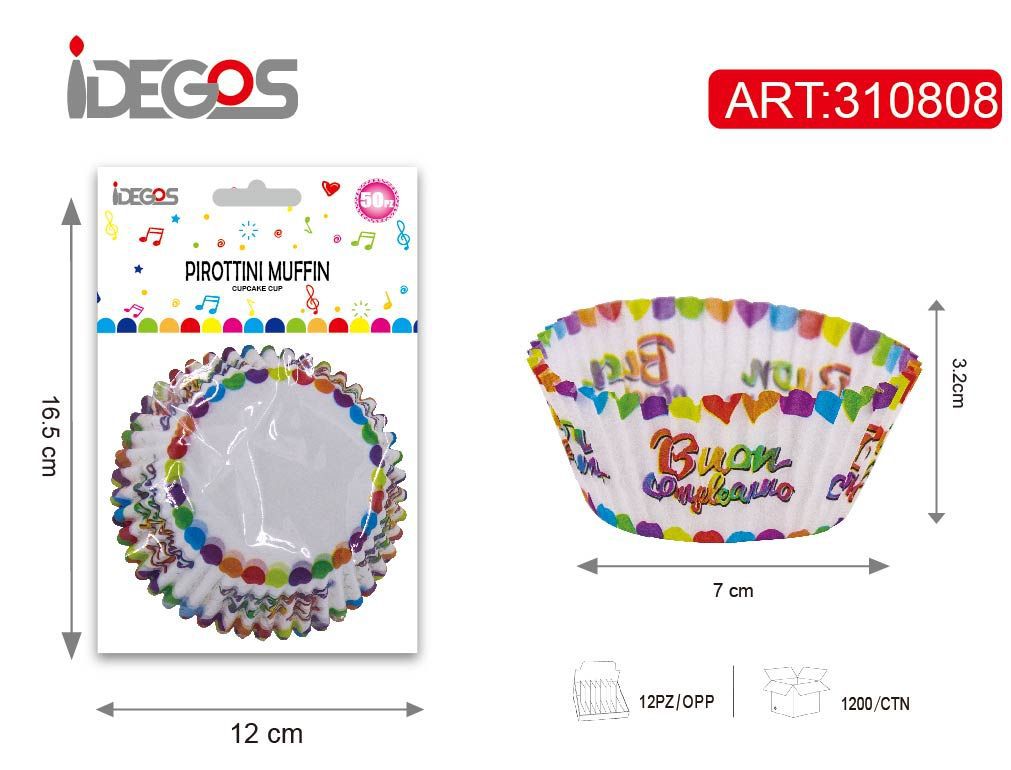 Supporti in carta per dolci Happy Birthday, multicolore, 50 pezzi