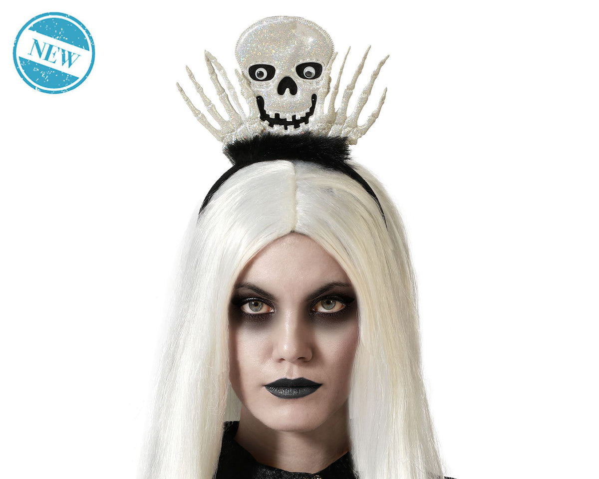 Cerchietto Halloween con teschio e mani scheletriche