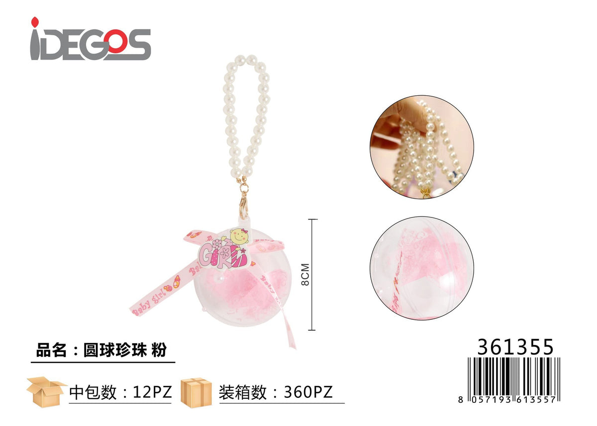 Sfera trasparente in PVC con perline e decorazioni rosa