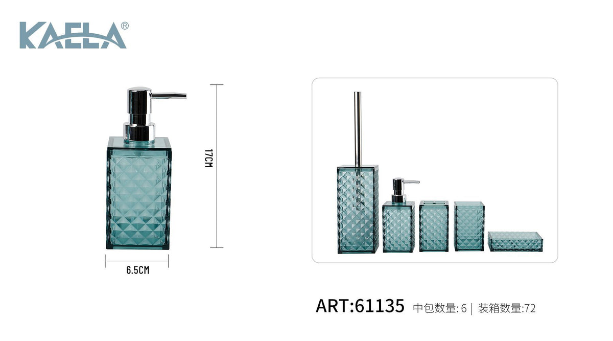 Dispenser per sapone JS5001R, azzurro, motivo a rombi