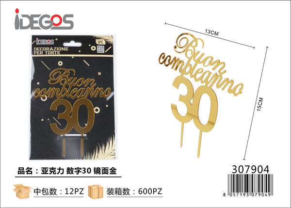 Decorazione numerica in acrilico oro a specchio