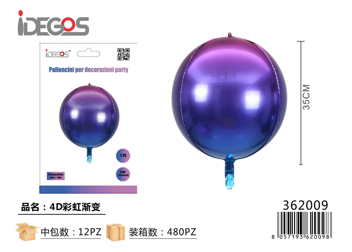 Palloncino foil sferico 4D sfumato arcobaleno