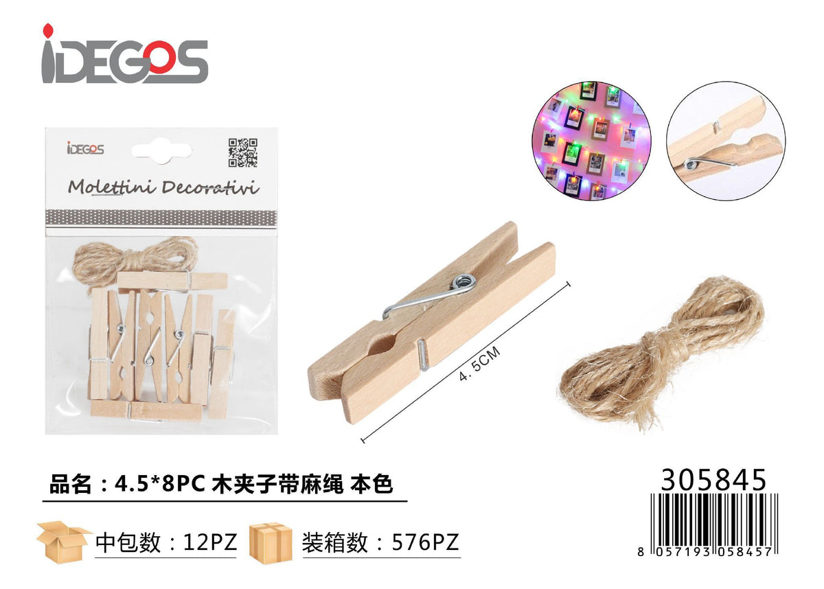 Mollettine decorative in legno con spago