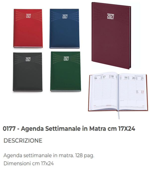 Agenda settimanale 2027, 17 × 24 cm, modello 177