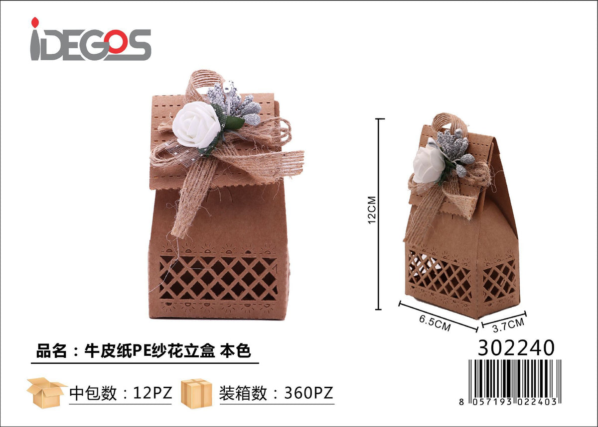 Scatolina in carta kraft con fiore decorativo