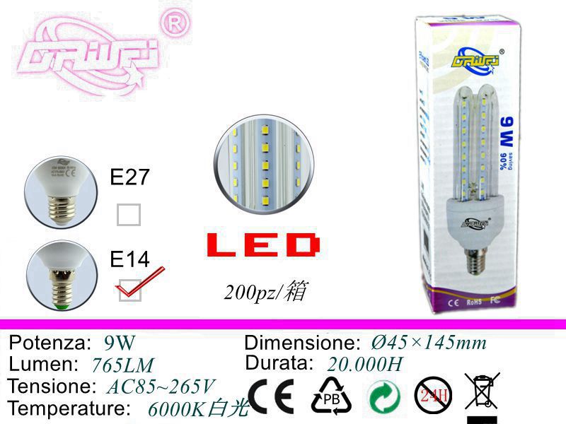 Lampadina LED a risparmio energetico — 9 W, E14