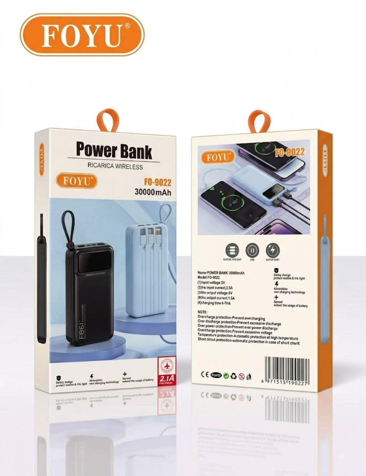 Power bank con cavi integrati