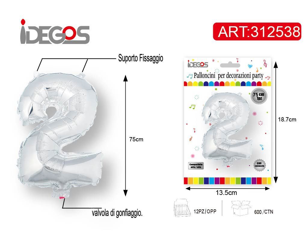 Palloncino foil argento a numero, 75 cm