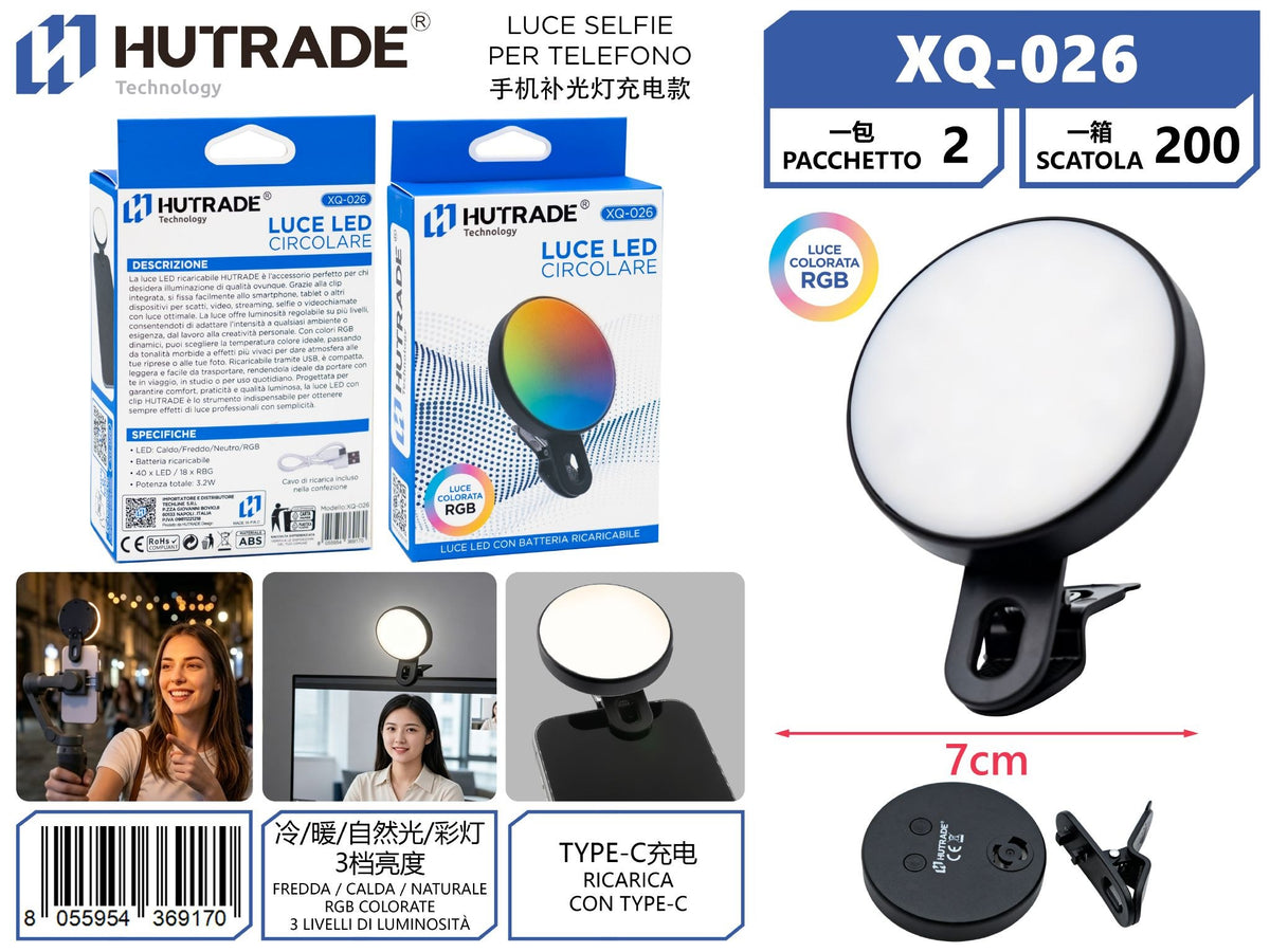 XQ-026 LUCE SELFIE PER TELEFONO RICARICABILE ILLUMINAZIONE RGB CIRCOLARE