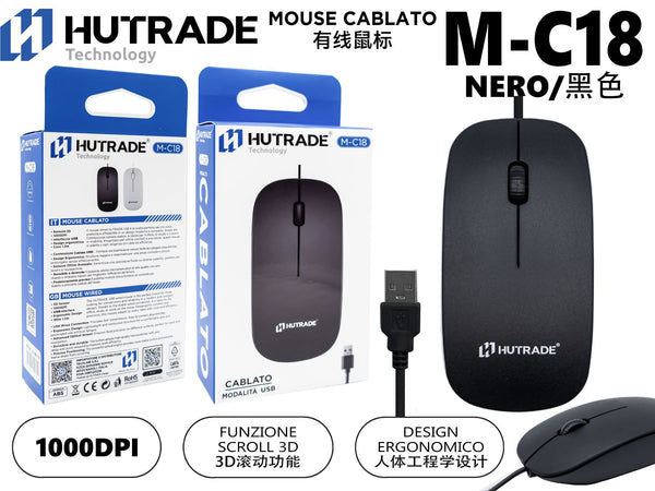 Mouse cablato M-C18, nero o bianco