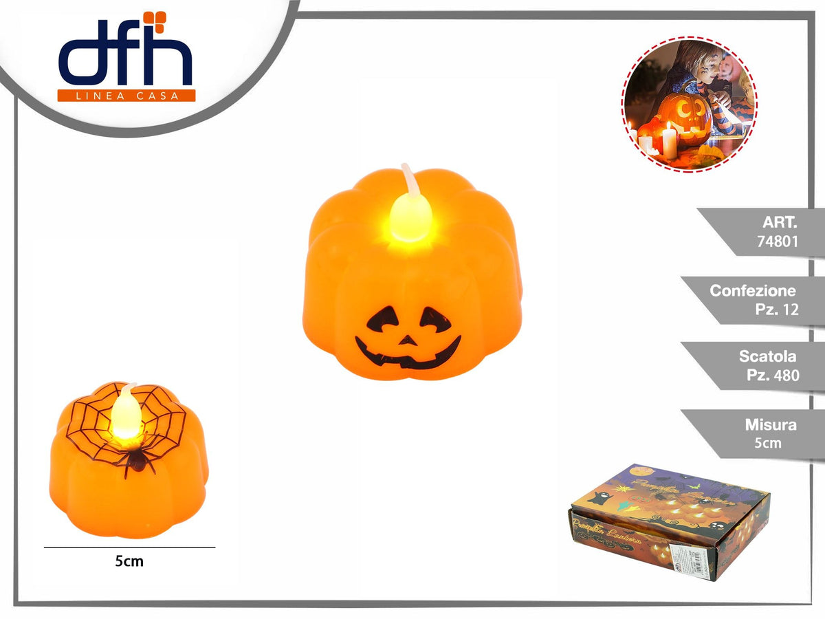 Zucca luminosa decorativa con fiamma finta, 5 cm