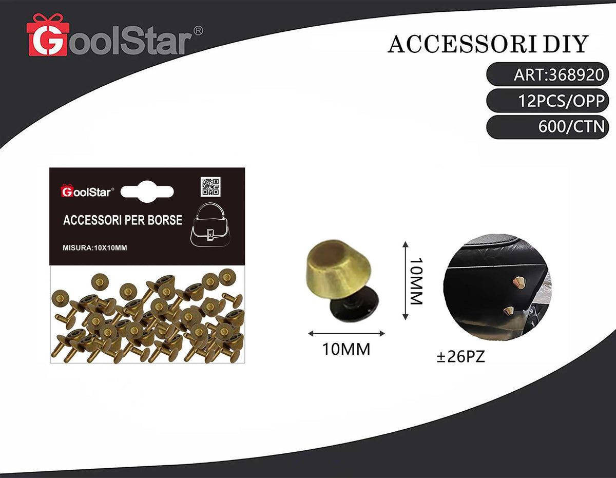 Rivetti GoolStar per borse 10 x 10 mm, circa 26 pezzi