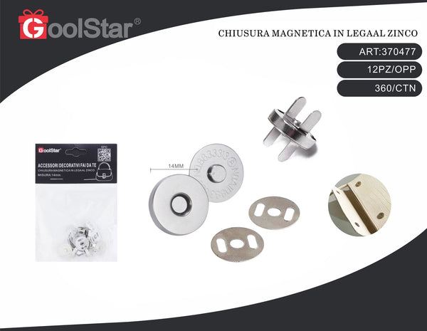 Chiusure magnetiche tonde GoolStar per borse, 14 e 18 mm, 5 pezzi