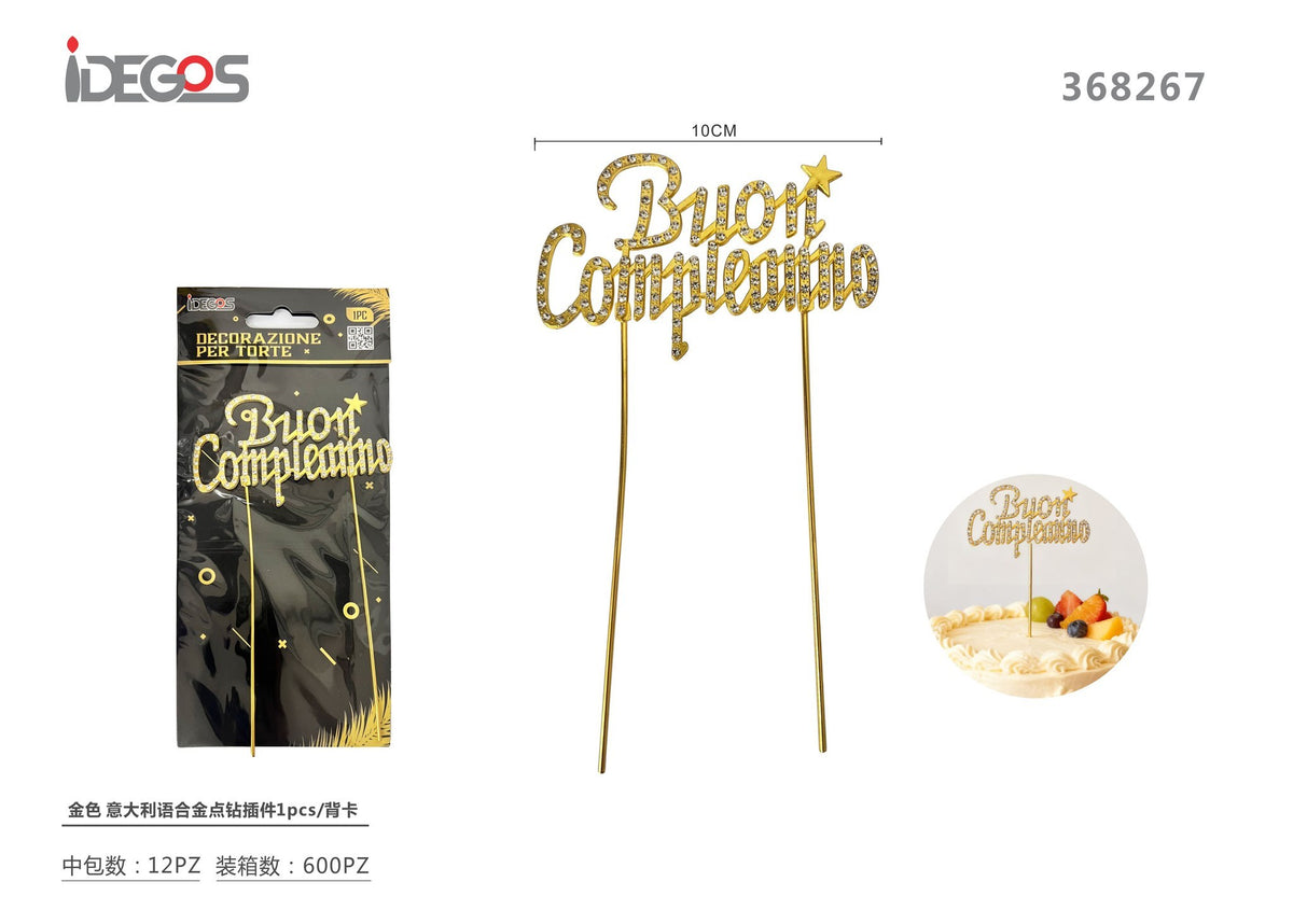 Decorazione in lega oro con strass e scritta italiana