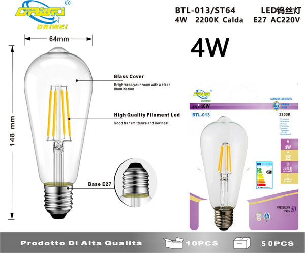 Lampadina decorativa a filamento — BTL-013, 4 W, 2200 K